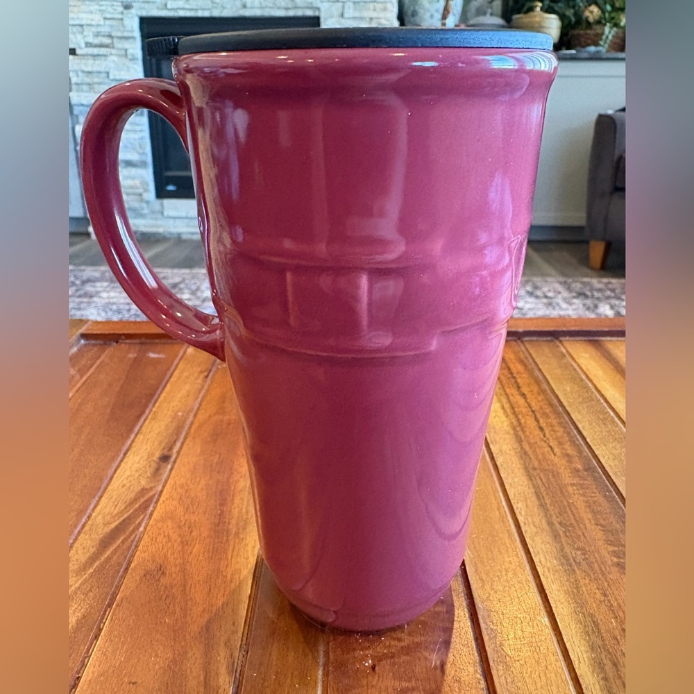 Longaberger Pottery Woven Traditions Paprika Tall Coffee Cup Mug with Lid
